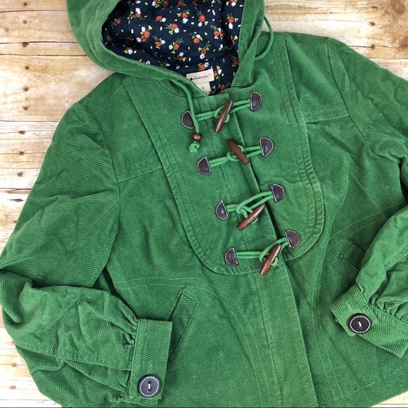 Anthropologie Jackets & Blazers - Elevenses Green Hooded Jacket with Pockets Buttons